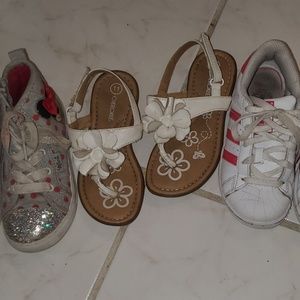 Girls size 11 adiadias, white sandles minnie sneak